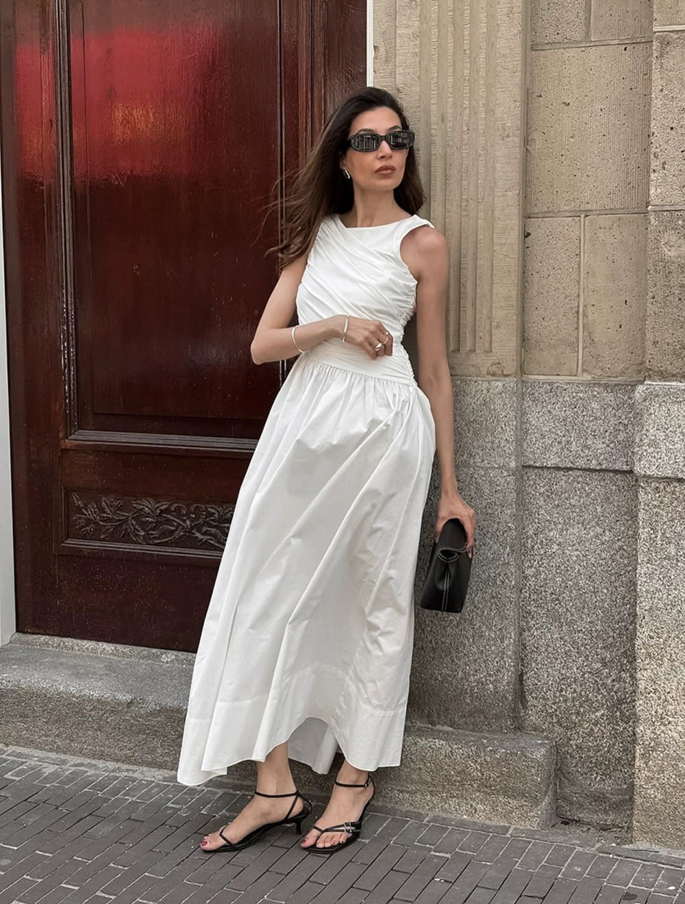 Forever 21 Summer Cotton Smocked Round Neck Sleeveless Irregular Long Dress